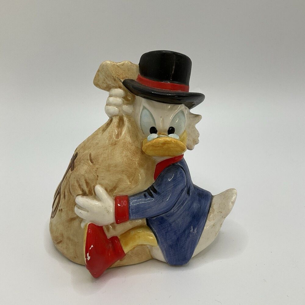 Vintage Disney Scrooge McDuck Coin Bank Mexico 6" Ceramic Money Bag Piggy Bank